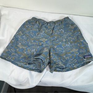 Patagonia Men’s Blue Patterned Elastic-Waist Swim Trunks Size M